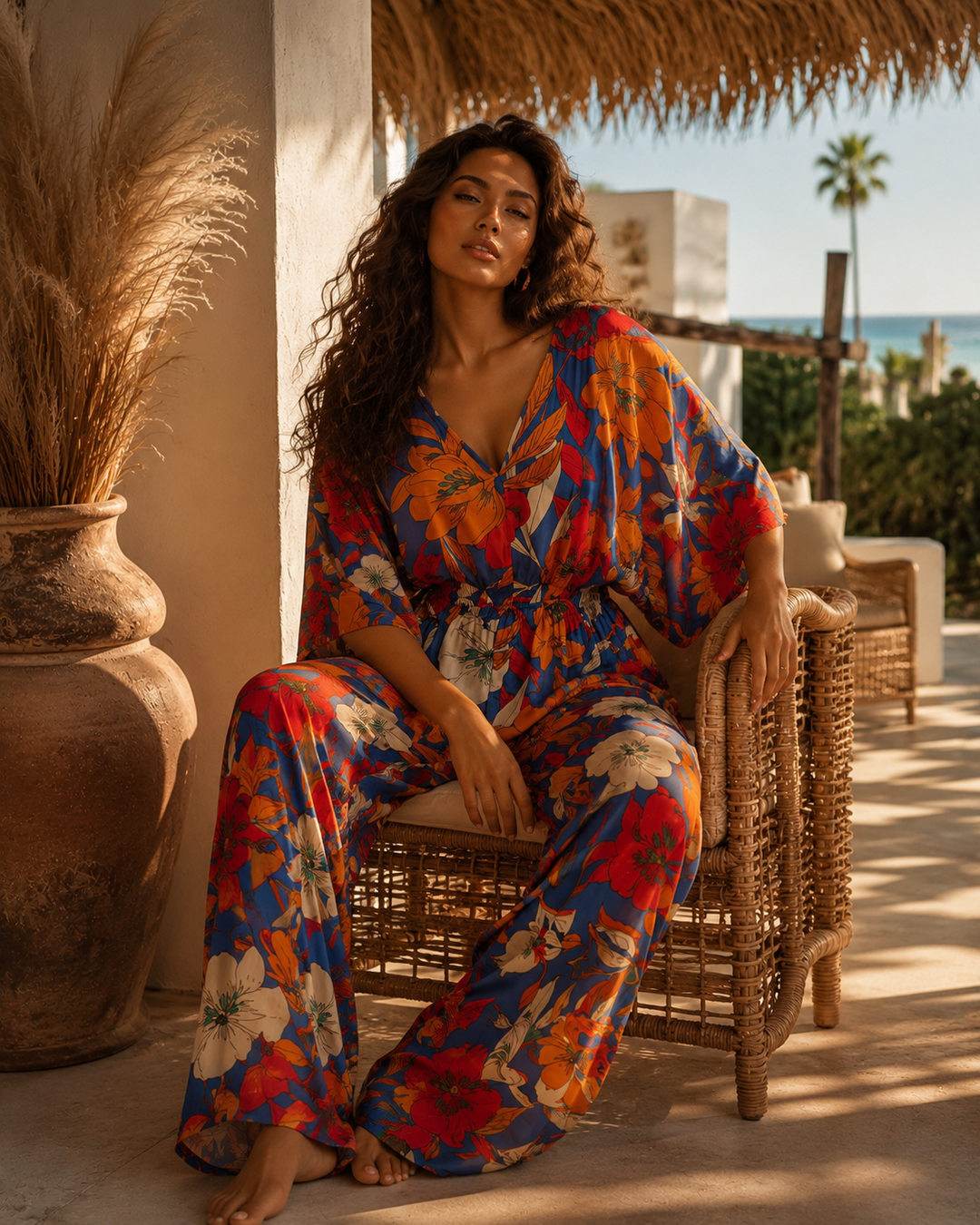 Tropical Floral Wide Leg Jumpsuit