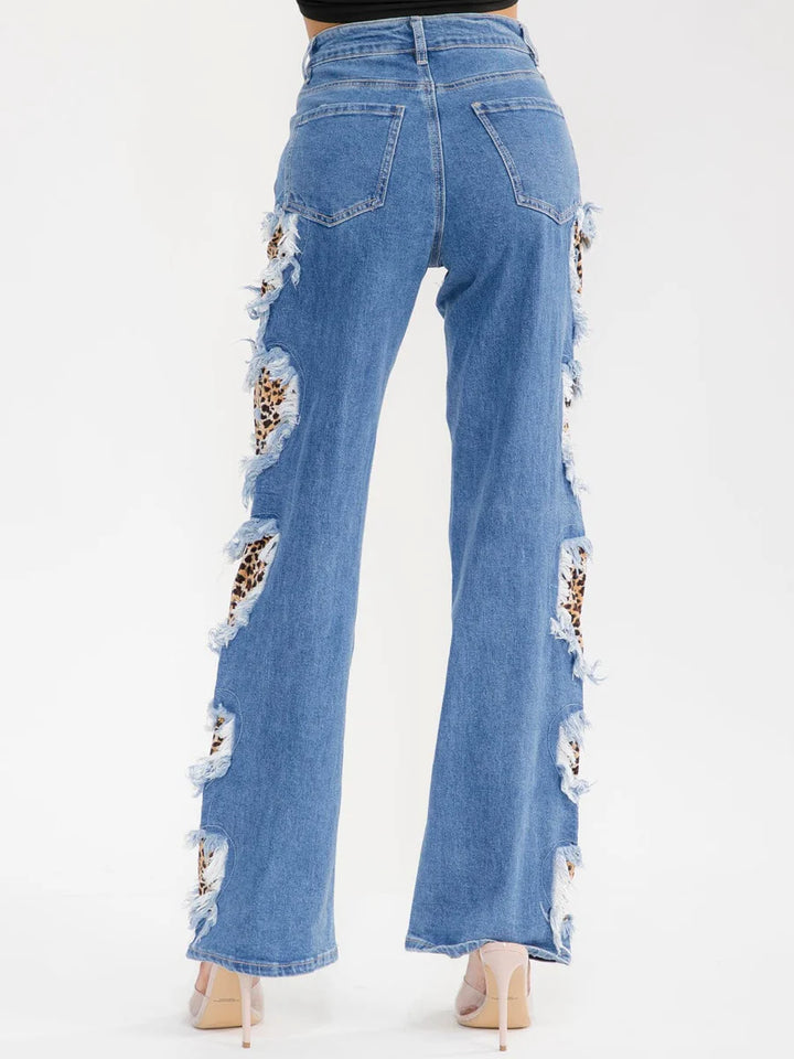 Cheetah Heart Patch Ripped Jeans | Leopard Print Distressed Denim