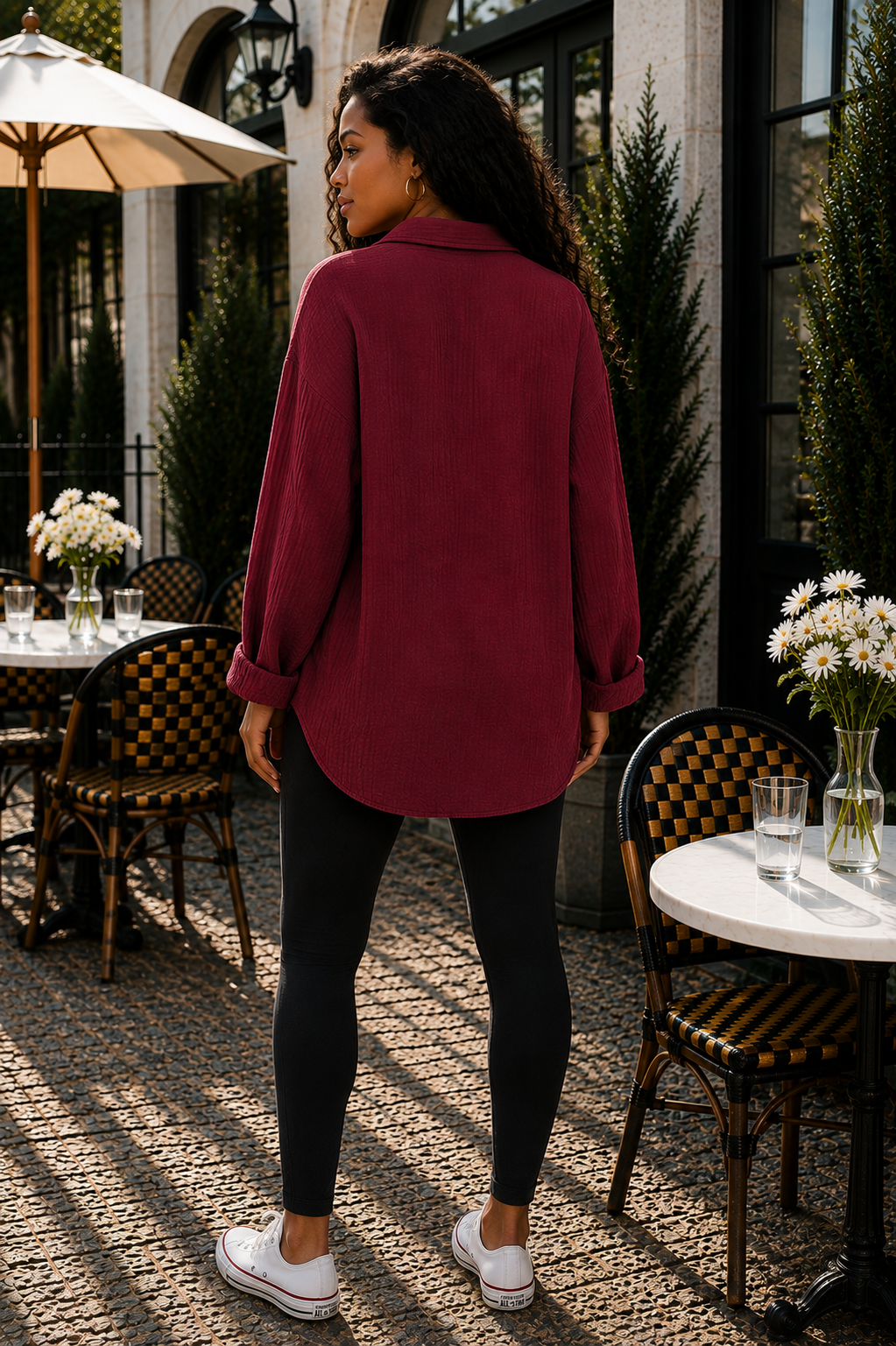 Oversized Cotton Gauze Button-Front Shirt