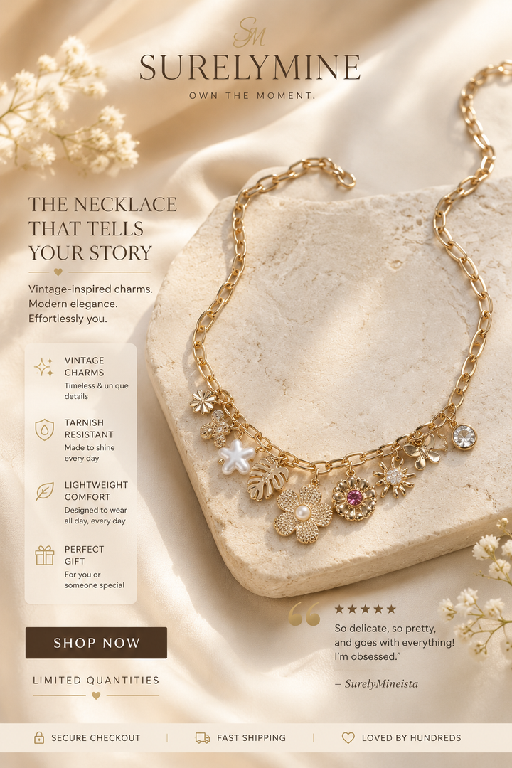 The Vintage Garden Charm Necklace – Gold Floral & Pearl