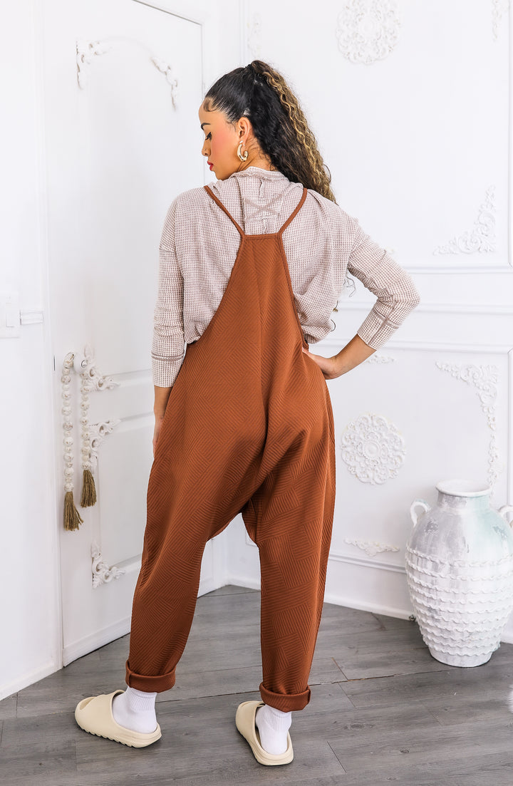 Brown Harem Pocket Jumpsuit – Relaxed Fit One-Piece