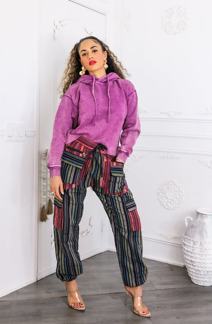 Boho Utility Stripe Joggers – Multi Pocket Drawstring Pants
