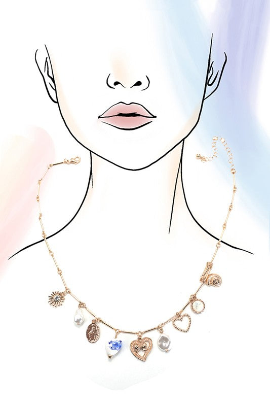 The Storyteller Charm Necklace – Vintage Gold Heart & Pearl