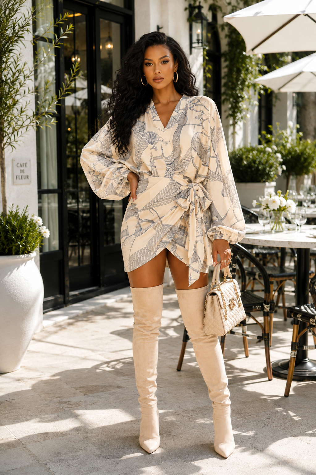 Santorini Escape Printed Wrap Mini Dress