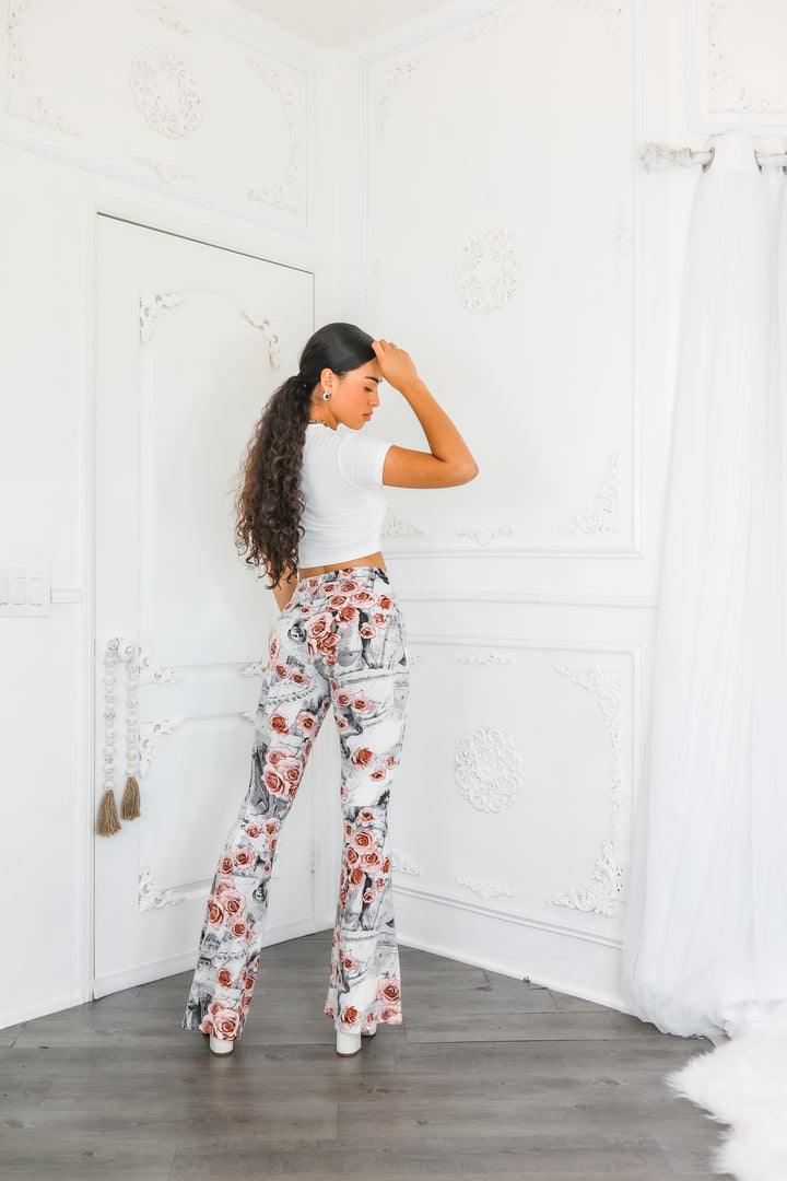 Floral Art Print Bell Bottom Pants – Vintage Rose Vibe