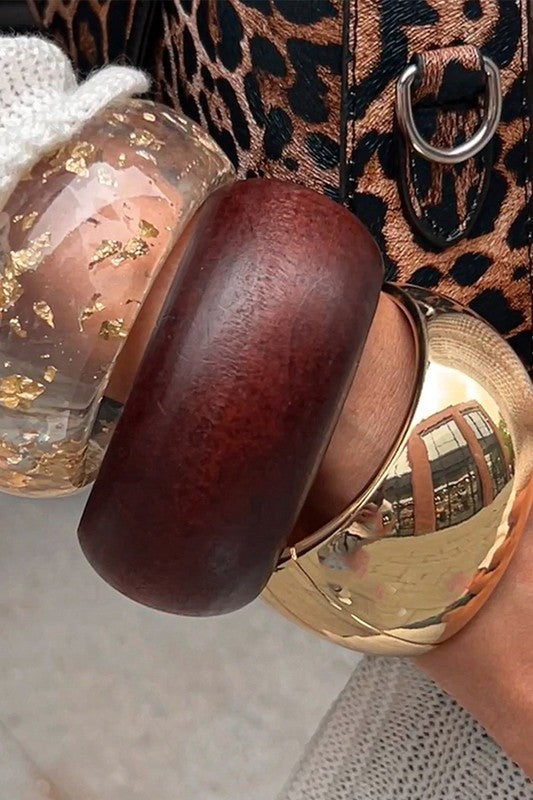 Chunky Bangle Set – Gold, Wood & Resin Statement Bracelets