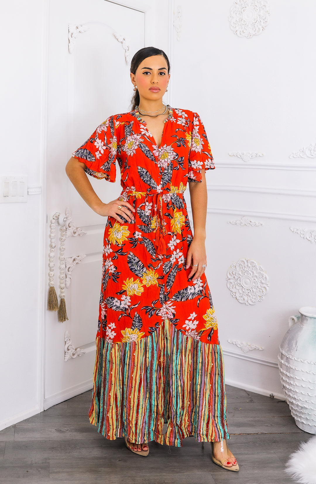 Floral Rayon Maxi Tangerine