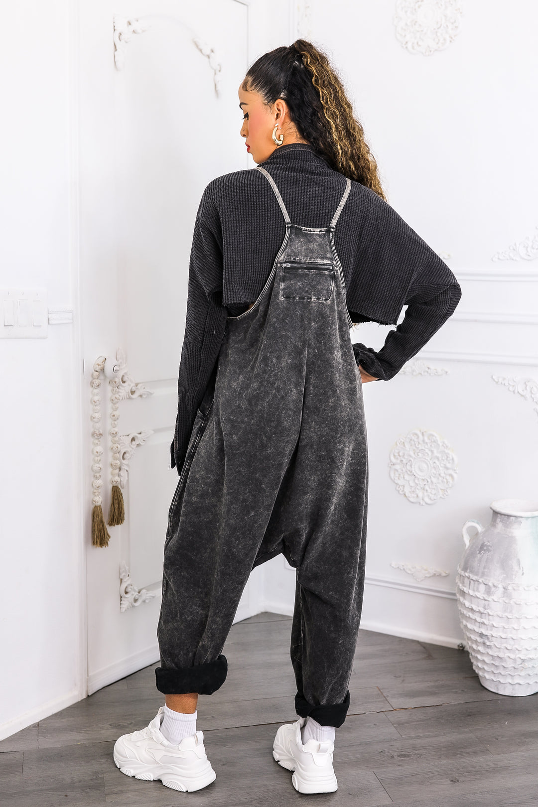 Mineral Wash Jumpsuit – Relaxed Fit Pocket Overalls Black