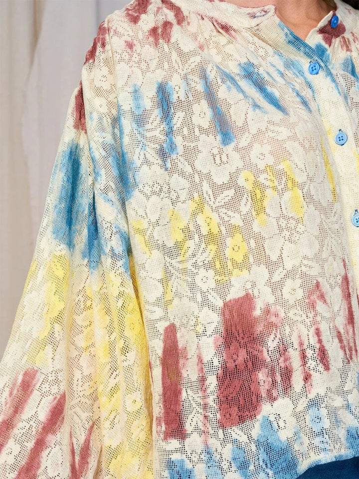 Painted Skies Lace Blouse | Boho Floral Button Front Top