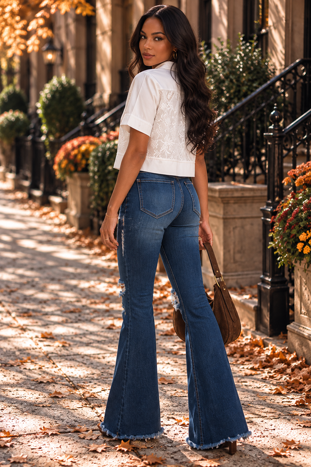 Cropped Button-Up Eyelet Lace Top with Puff Sleeves