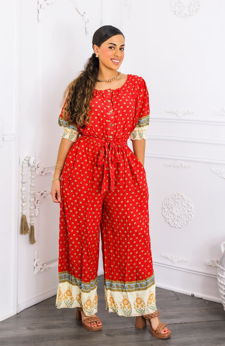 Boho Borders Wide-Leg Jumpsuit