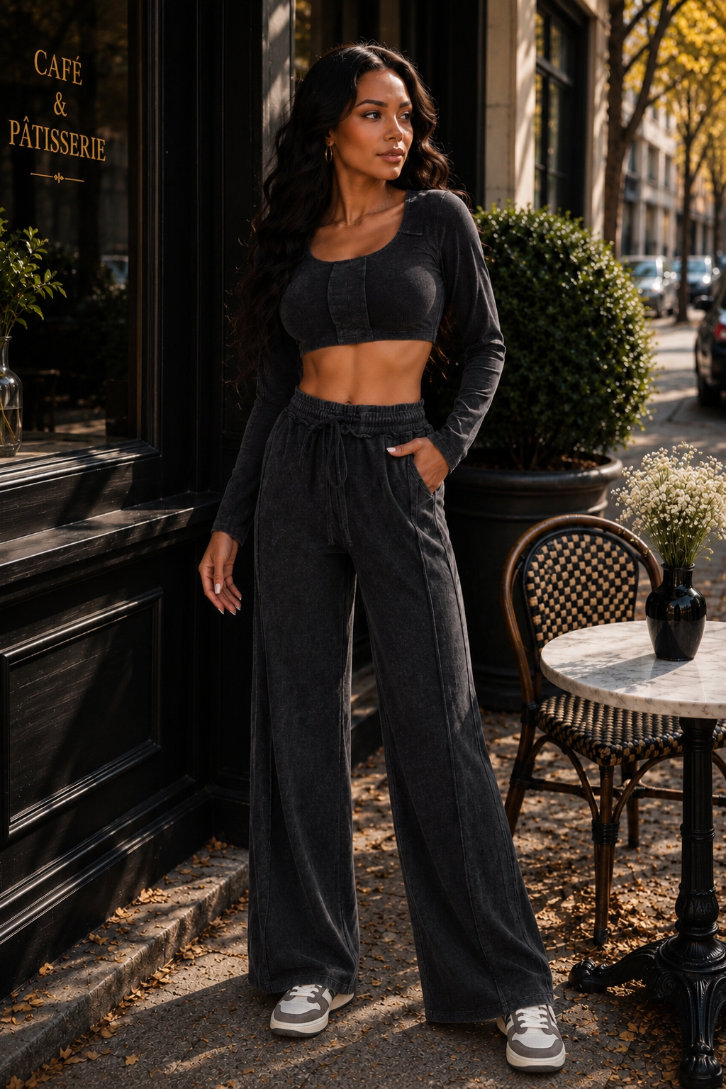 Sloane Mineral Wash Crop Top & Wide-Leg Pants Set
