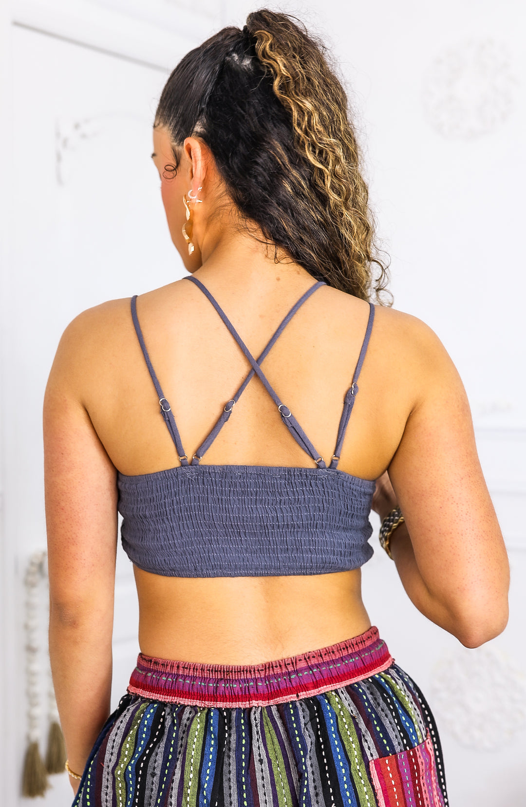 Crochet Lace Bralette With Bra Pads Blue Grey