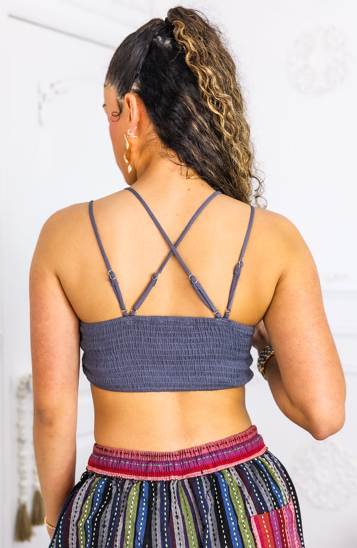 Crochet Lace Bralette With Bra Pads Blue Grey