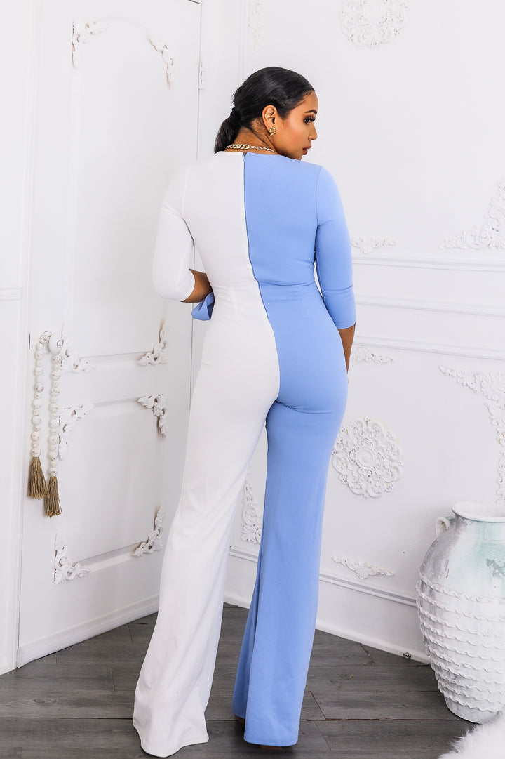 Sky & Ivory Colorblock Wrap Jumpsuit