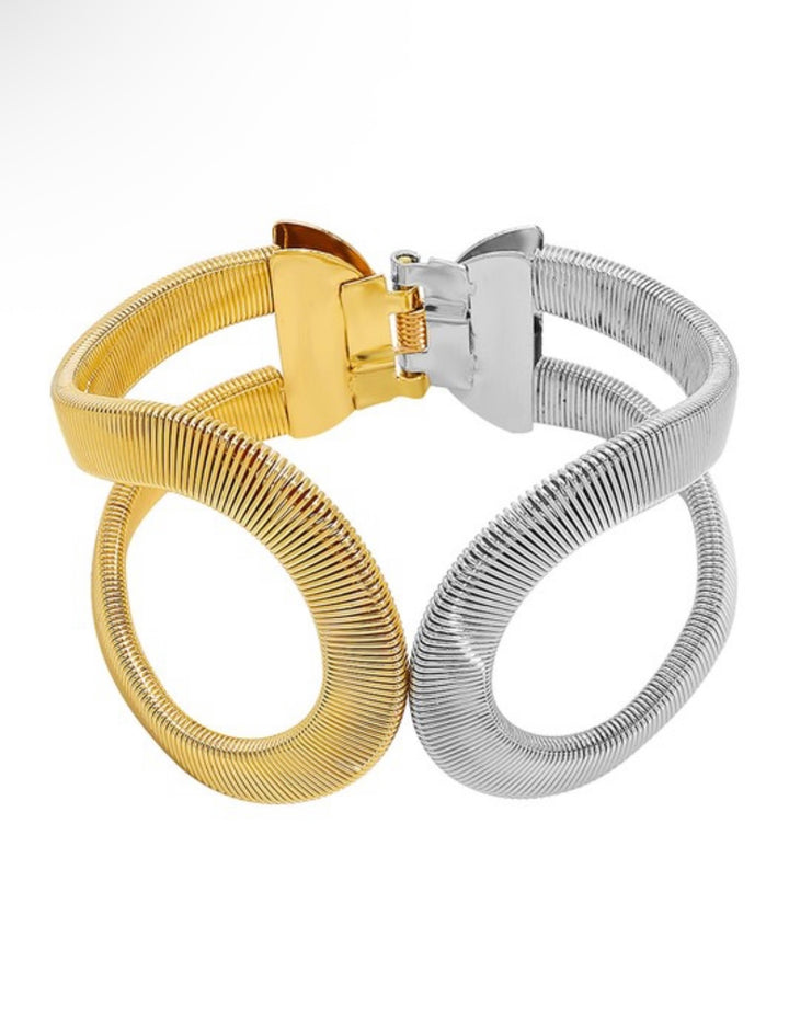 Bold Hollow Twist Metal Bangle Bracelet – Gold & Silver