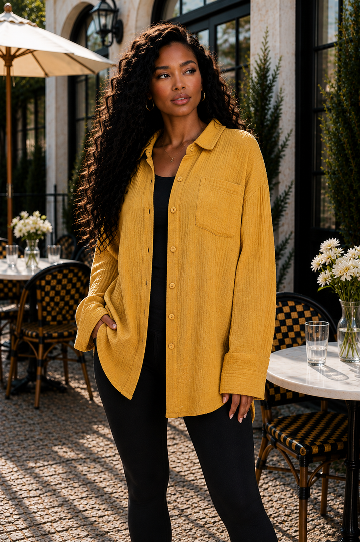 Oversized Cotton Gauze Button-Front Shirt