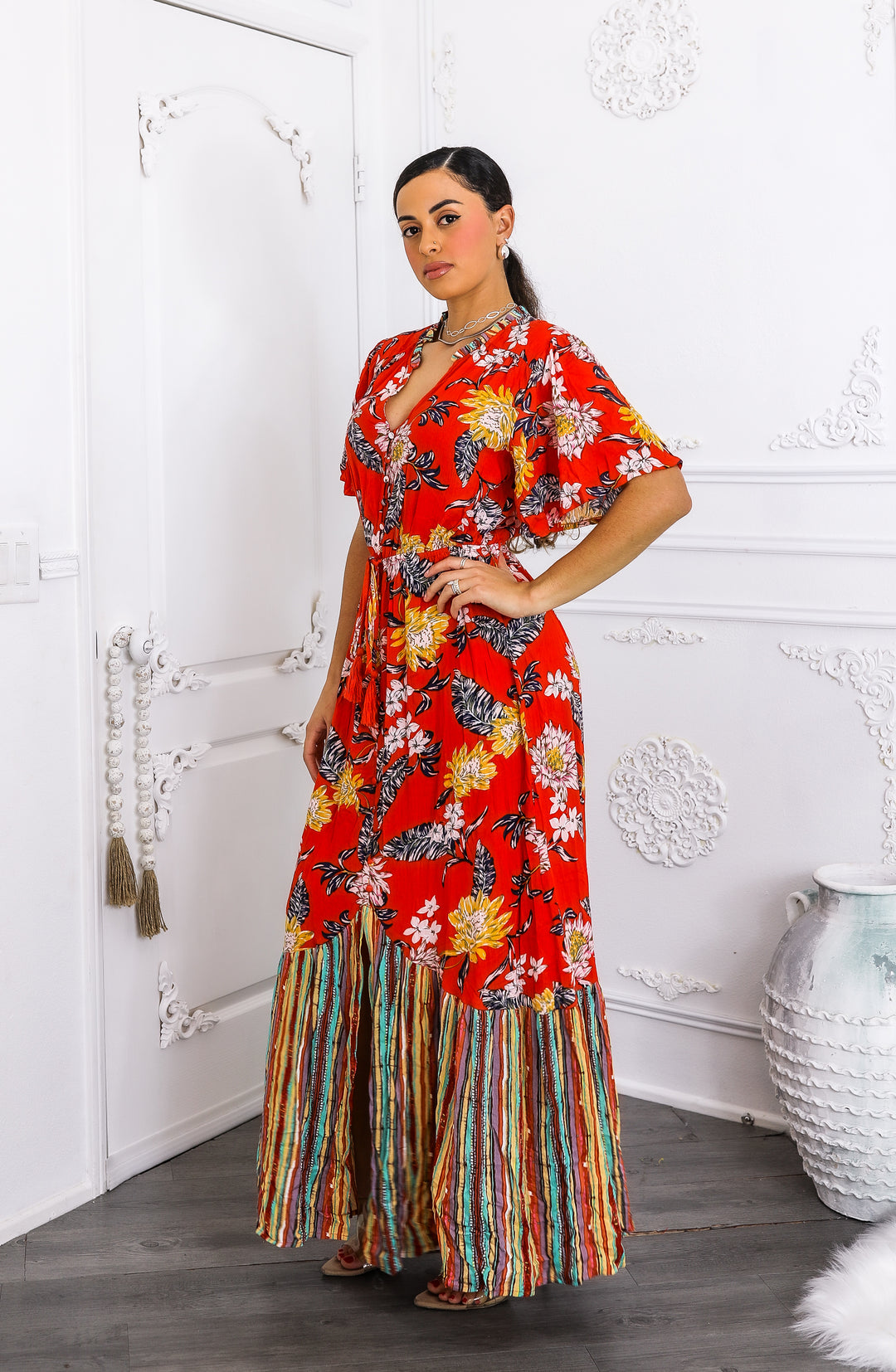 Floral Rayon Maxi Tangerine