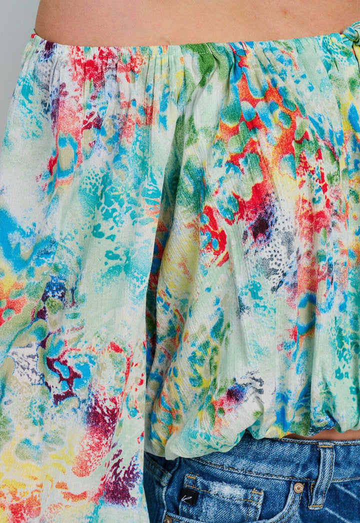 Whimsical Garden Off-Shoulder Chiffon Blouse