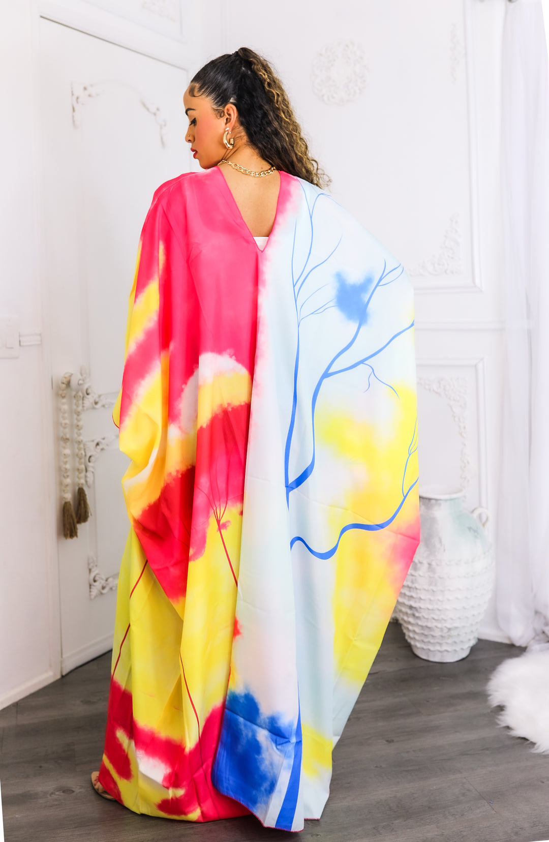 Colorburst Abstract Kimono Maxi Dress – Flowy V-Neck Style