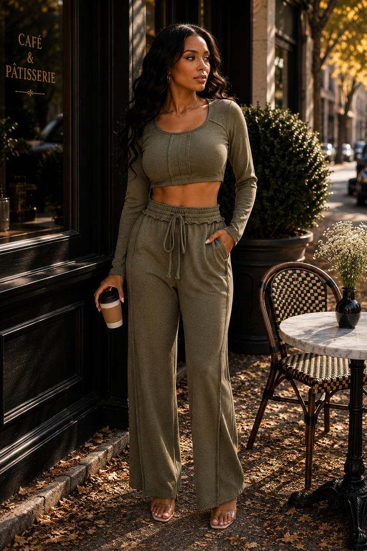 Sloane Mineral Wash Crop Top & Wide-Leg Pants Set