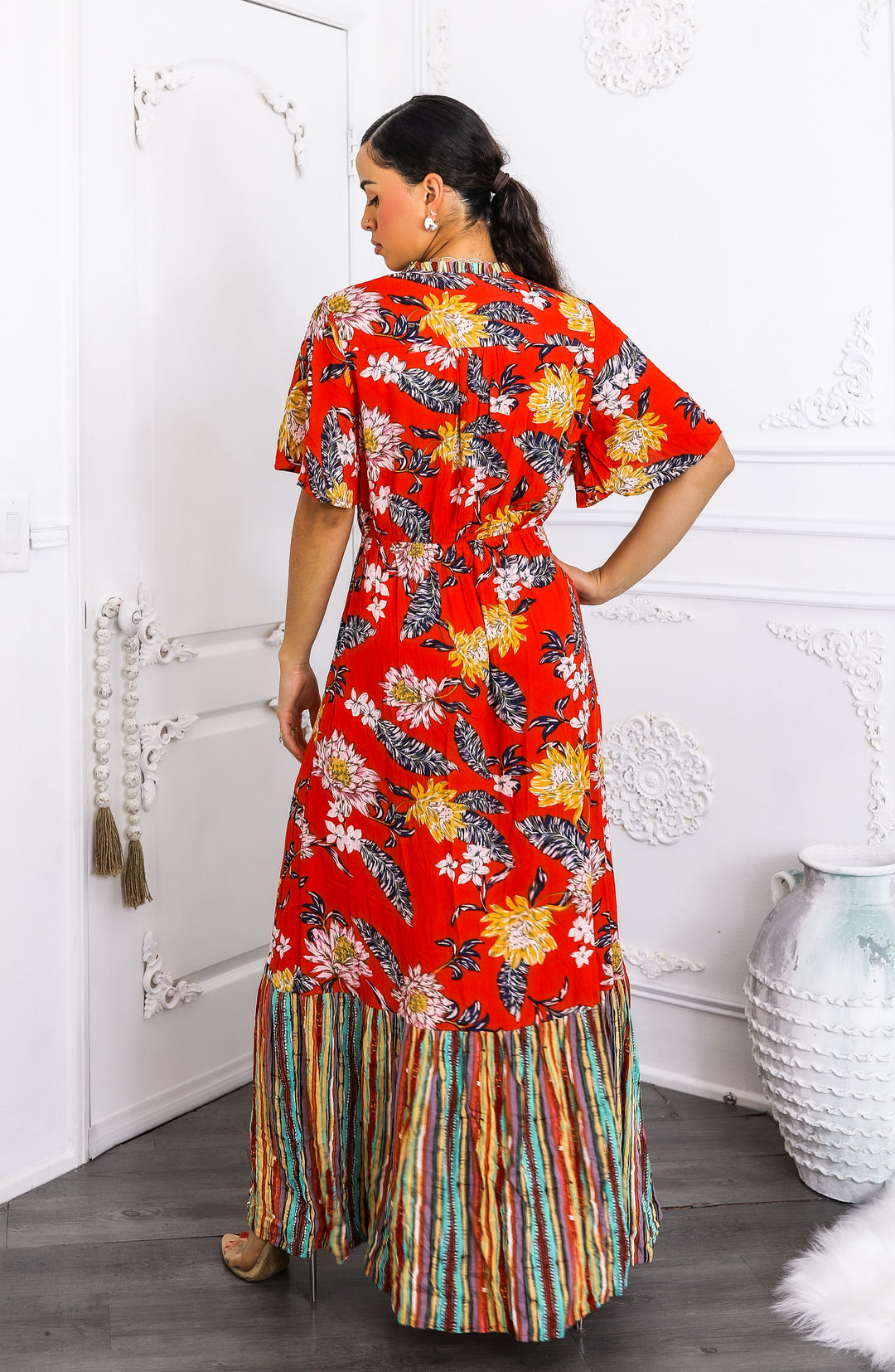Floral Rayon Maxi Tangerine