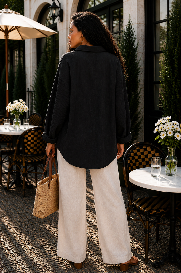 Oversized Cotton Gauze Button-Front Shirt