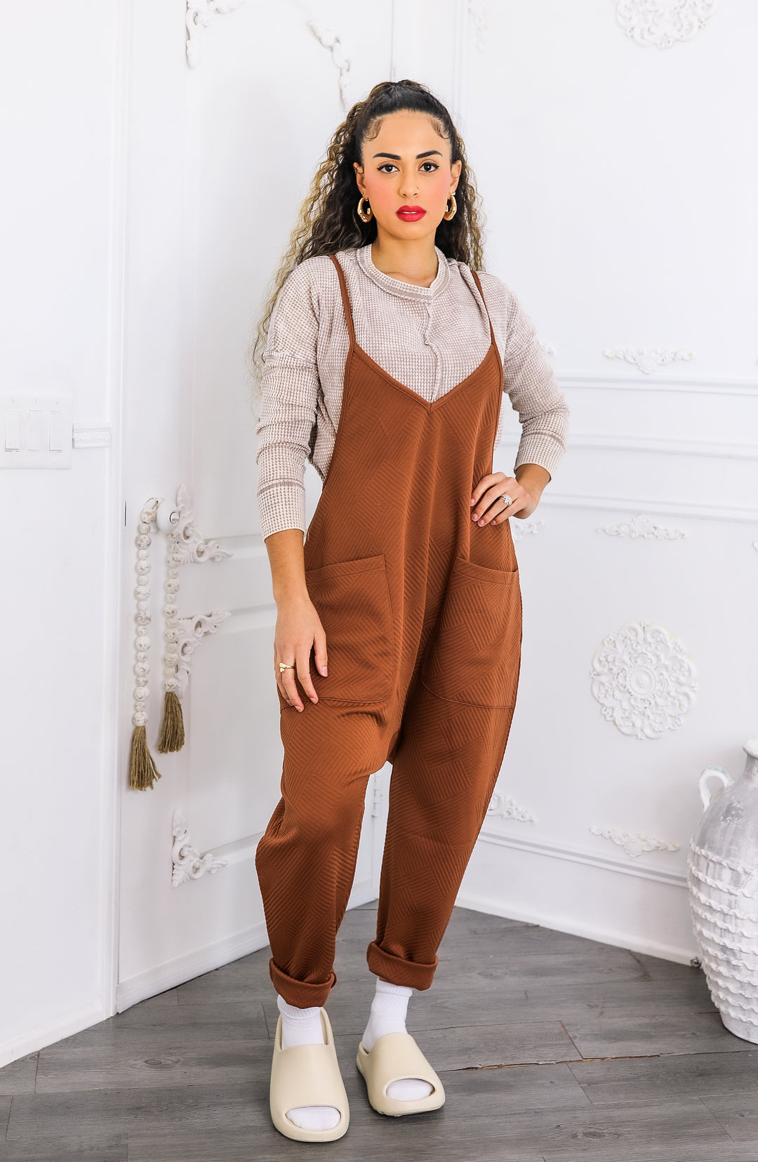 Brown Harem Pocket Jumpsuit – Relaxed Fit One-Piece