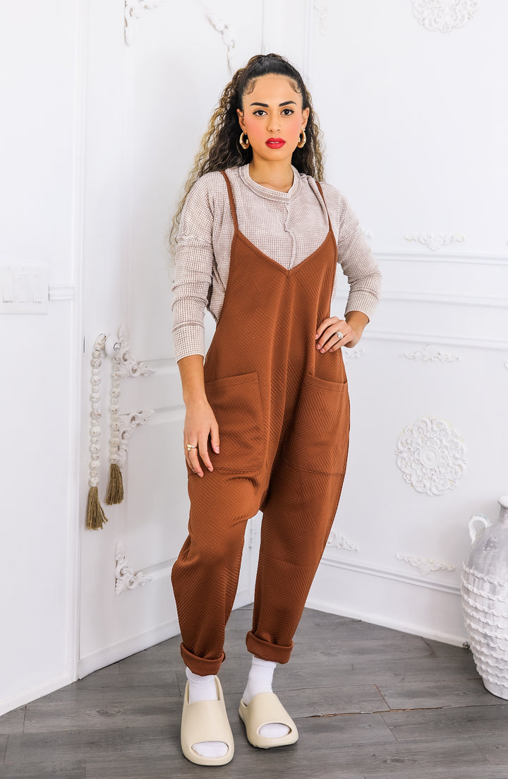 Brown Harem Pocket Jumpsuit – Relaxed Fit One-Piece