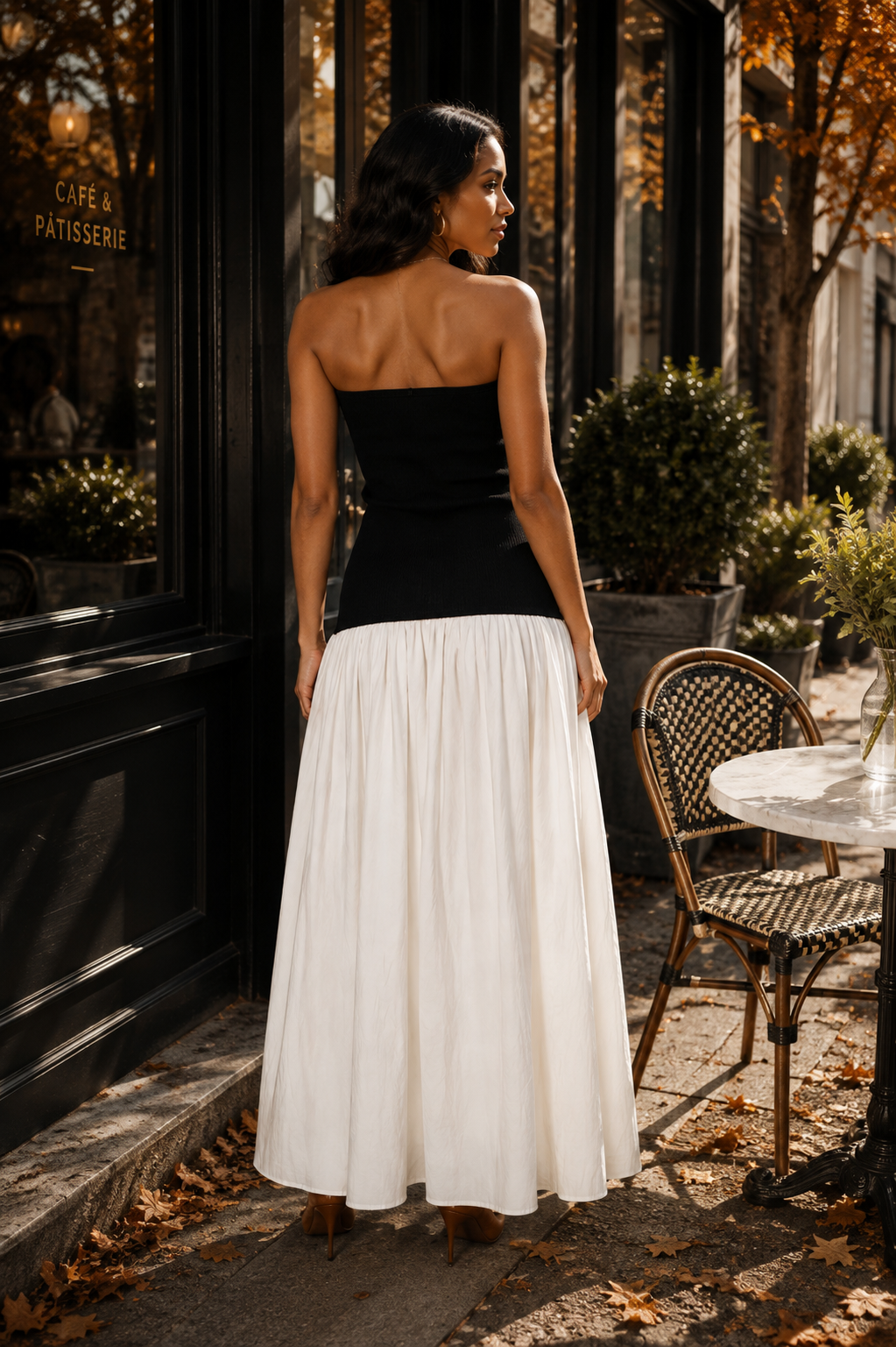 Strapless Button-Front Color Block Maxi Dress