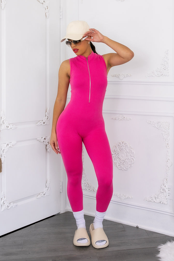 Mineral Wash Front Zipper Snatched Jumpsuit