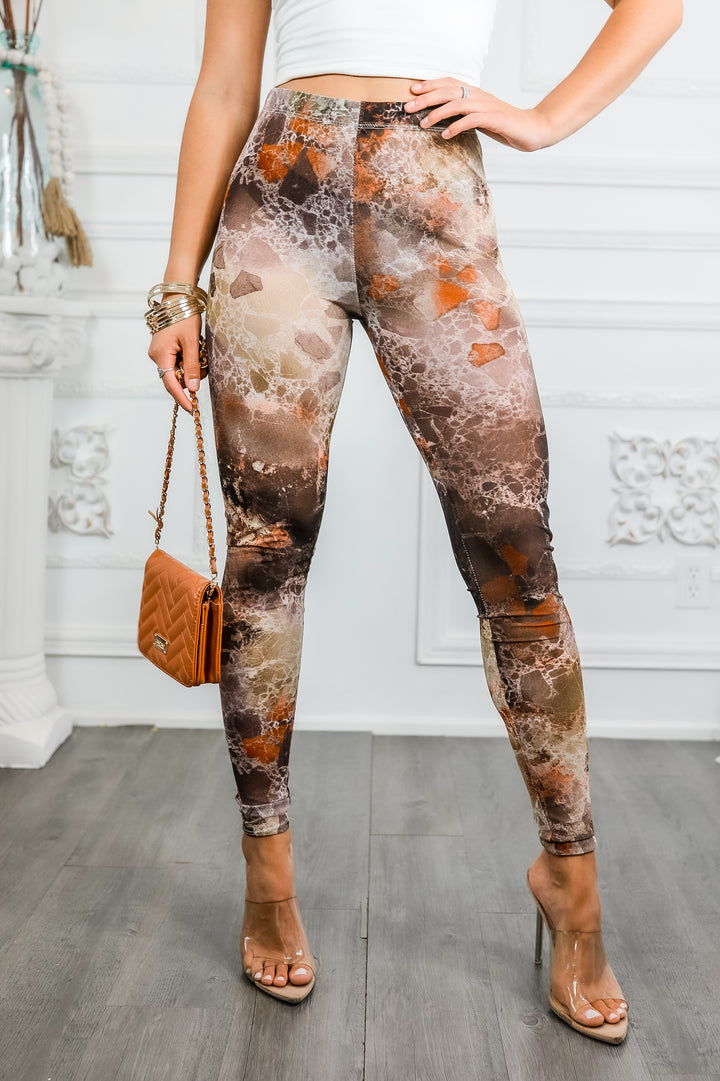 Brown Marble Print Mesh Leggings – High Waisted Sheer Stretch Pants