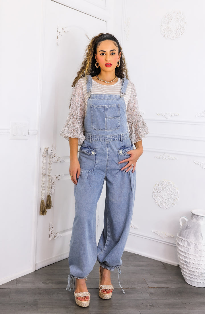 Women’s Relaxed Denim Overalls – Wide-Leg Boho Style with Pockets