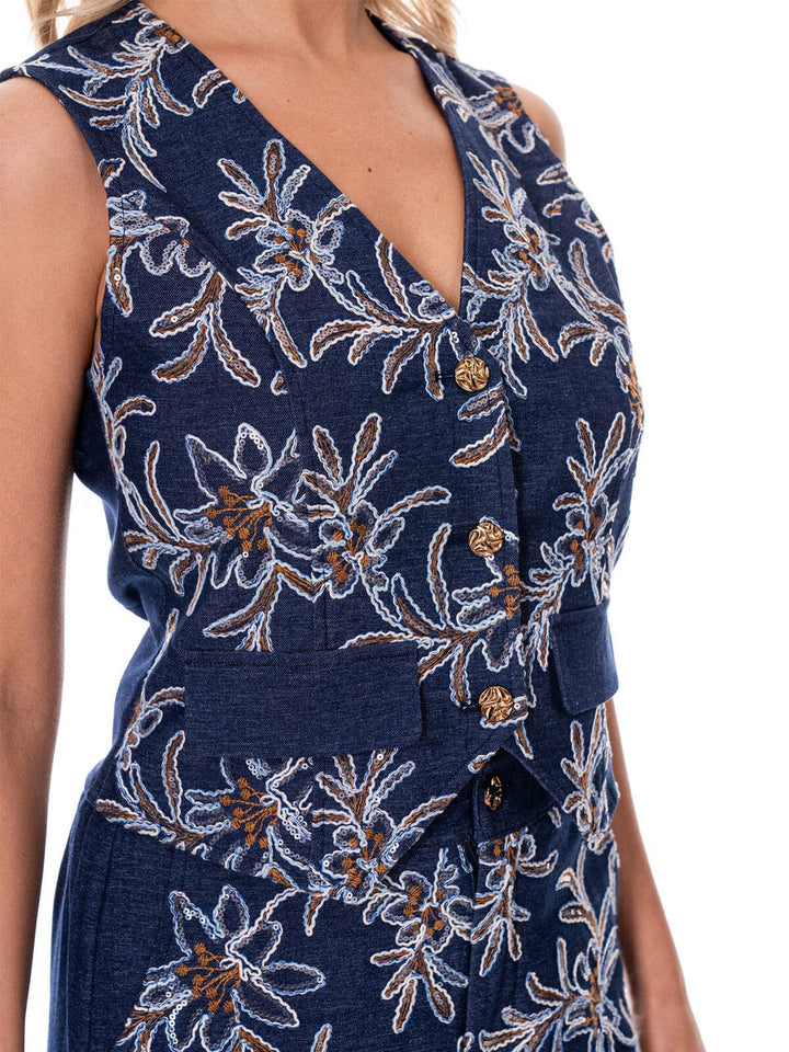 Sienna Floral Brocade Vest & Wide-Leg Pants Set