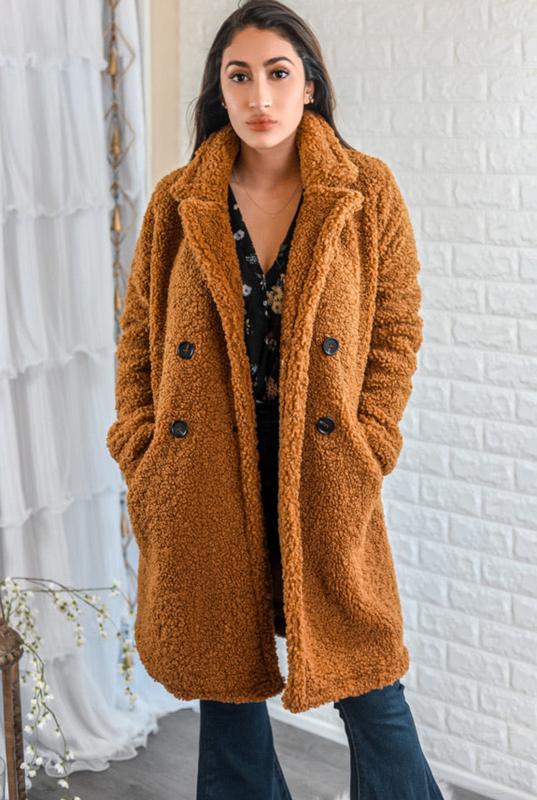 Sugar Teddy Double Breasted Faux Fur Teddy Coat