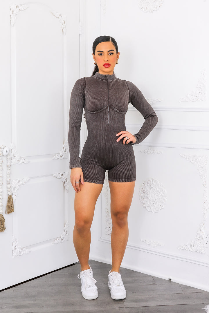 Mineral Wash Seamless Mock Neck Romper