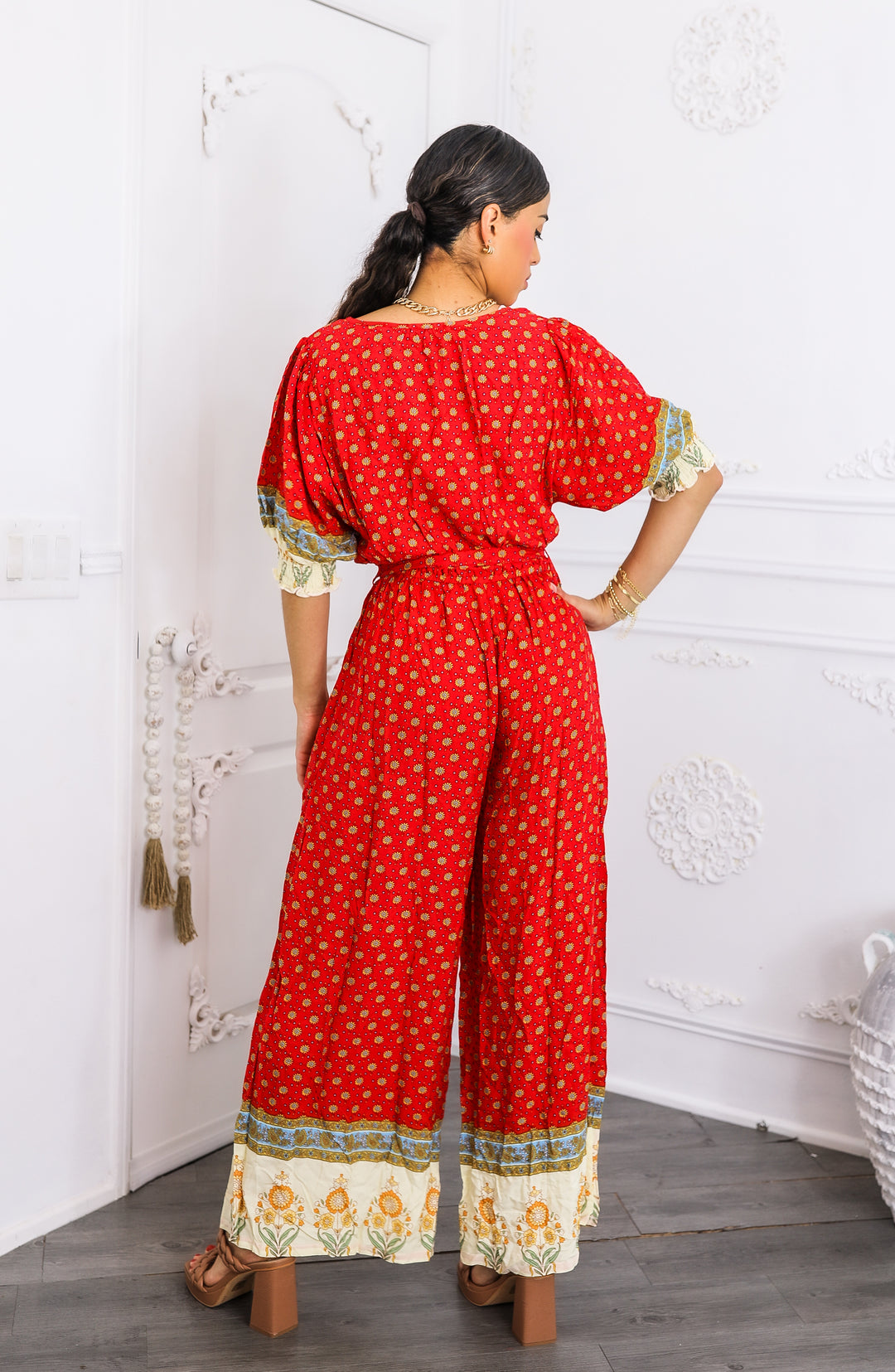 Boho Borders Wide-Leg Jumpsuit