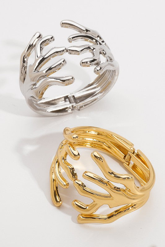 Bold Coral Cutout Metal Bangle Bracelet - Gold or Silver