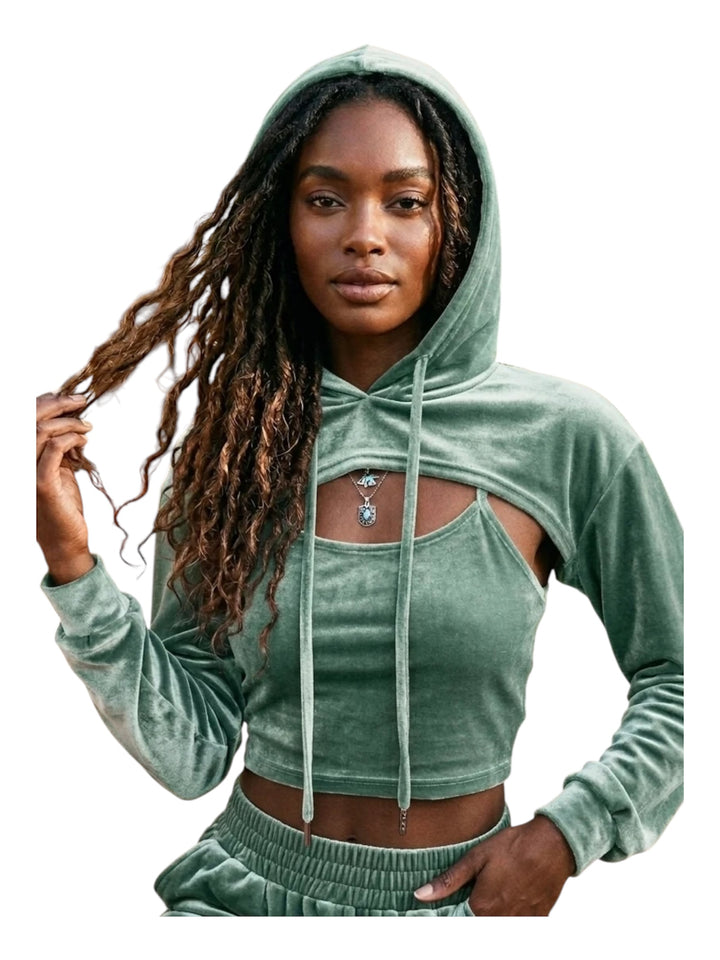 Malibu Vintage Relaxed Velvet Cropped Hoodie Set