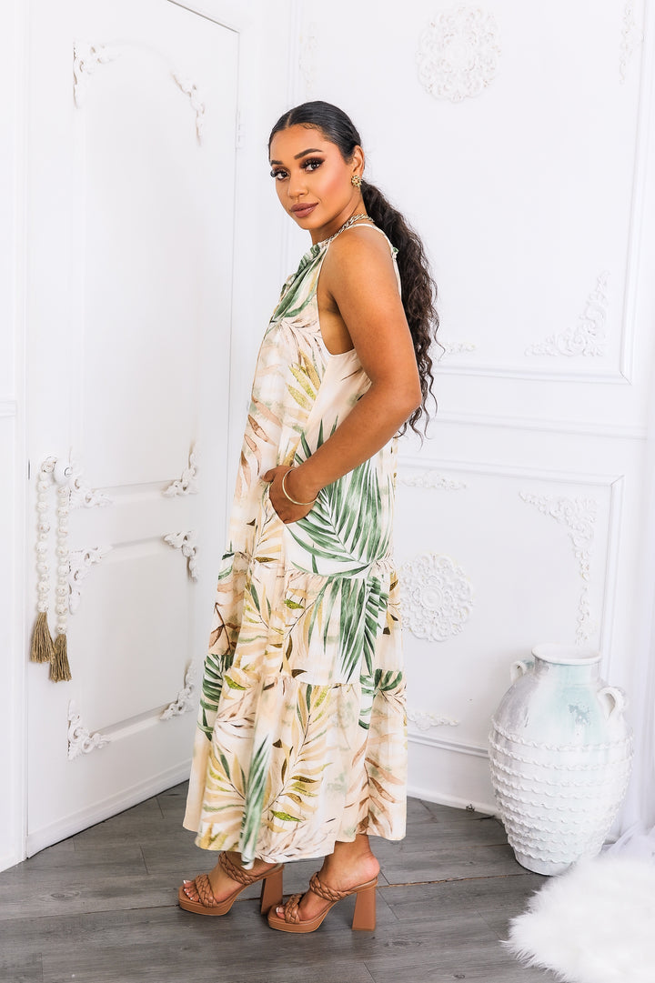 Tropical Palm Tiered Maxi Dress – Sand & Sage