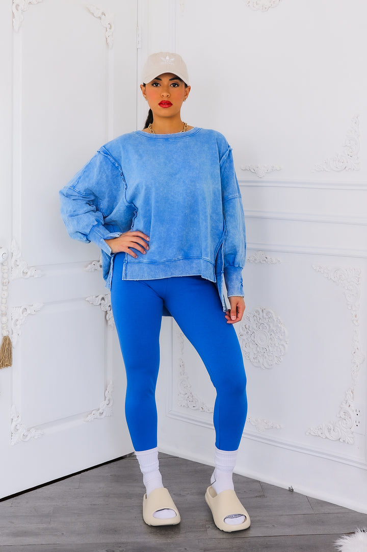 Oversized Mineral Wash Pullover With Leggings Set|