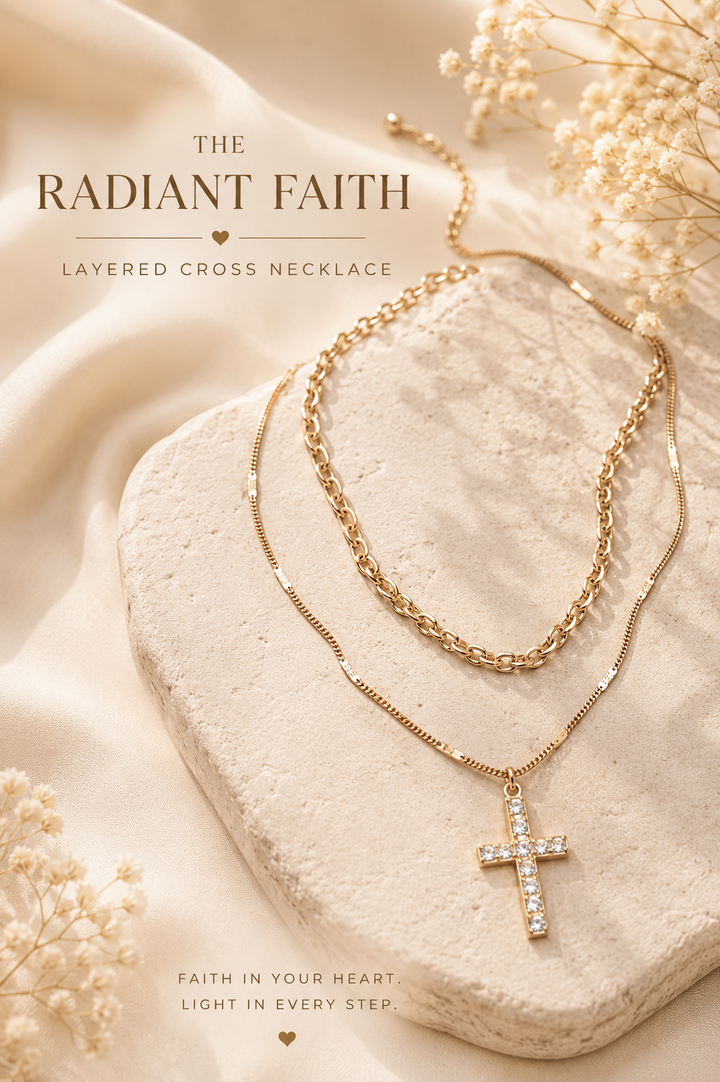 The Radiant Faith Layered Cross Necklace – Gold Crystal Cross