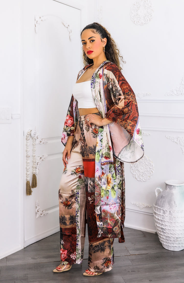 Golden Hour Boho Luxe Kimono Set – Printed Duster & Wide-Leg Pants