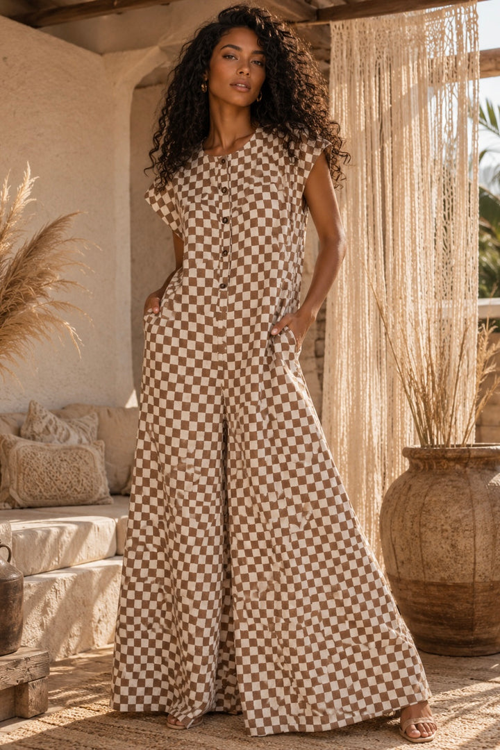 Monaco Check Wide Leg Jumpsuit