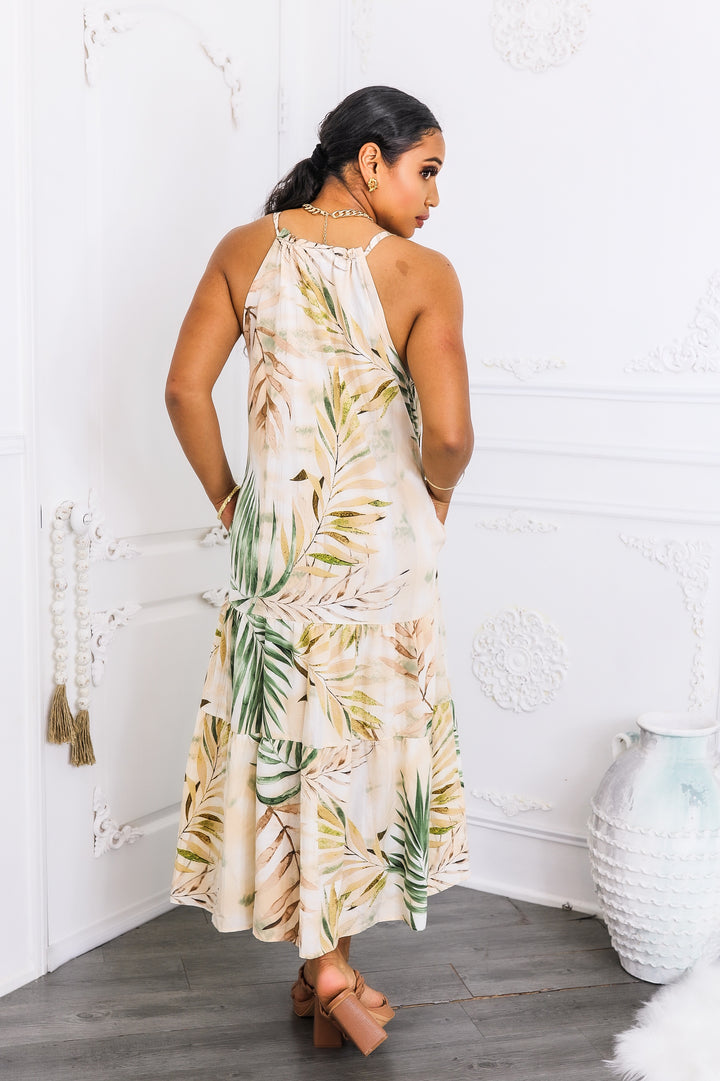 Tropical Palm Tiered Maxi Dress – Sand & Sage