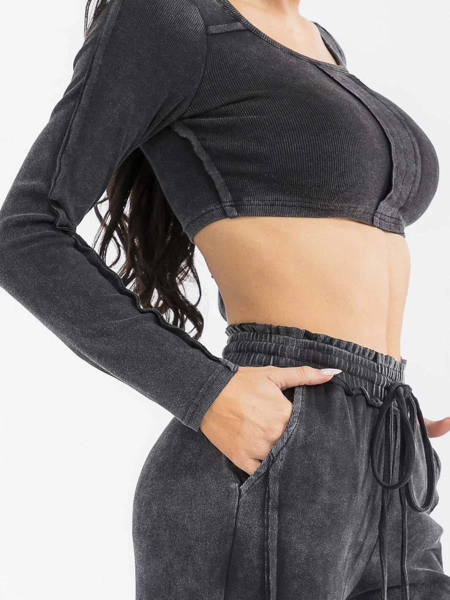 Sloane Mineral Wash Crop Top & Wide-Leg Pants Set