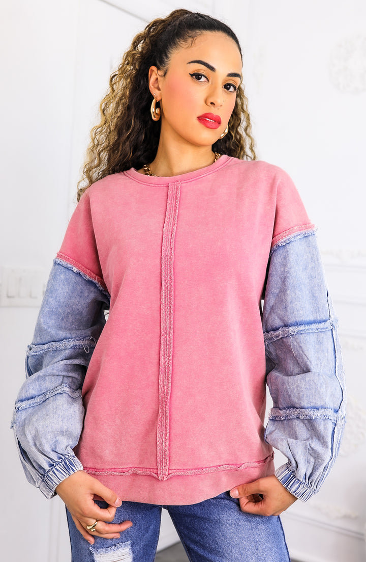 Pink Denim Patch Sleeve Sweatshirt – SurelyMine Fit Exclusive