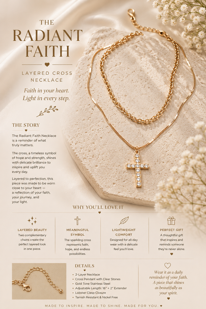 The Radiant Faith Layered Cross Necklace – Gold Crystal Cross