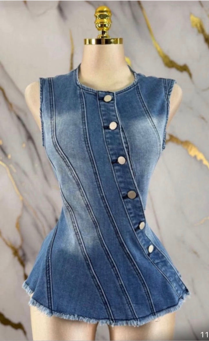Diagonal Button Denim Top