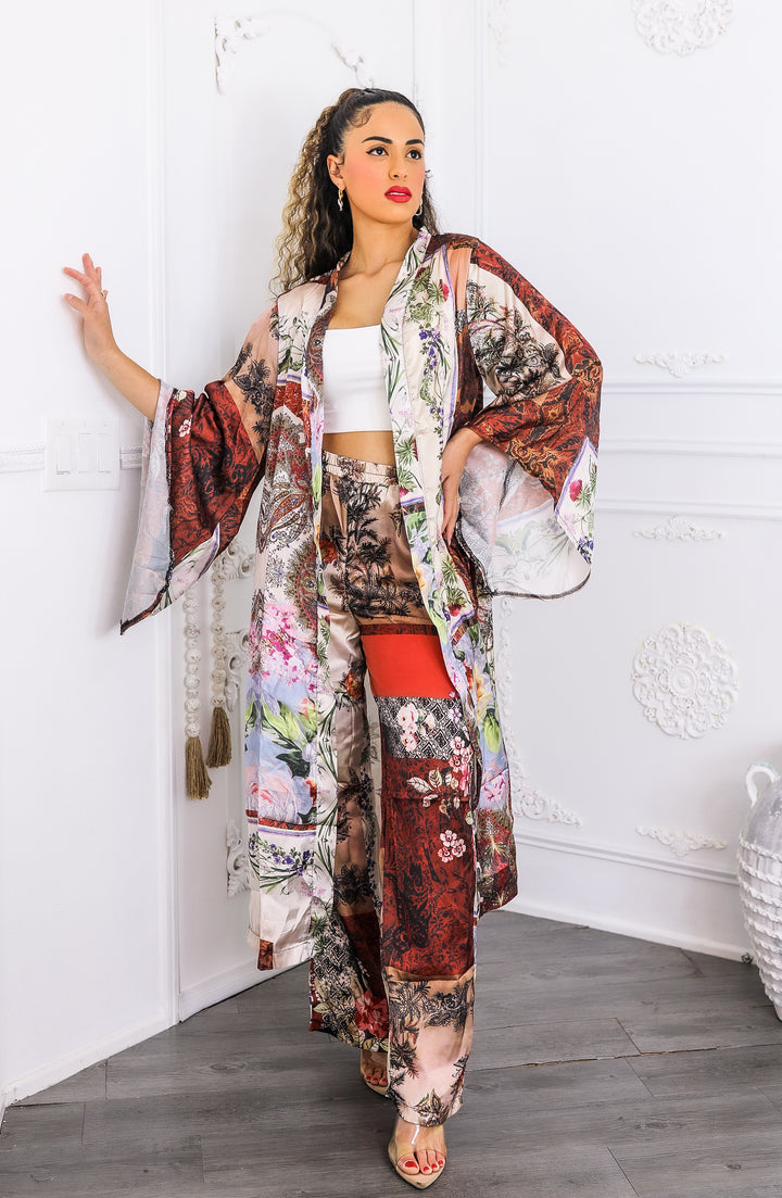 Golden Hour Boho Luxe Kimono Set – Printed Duster & Wide-Leg Pants
